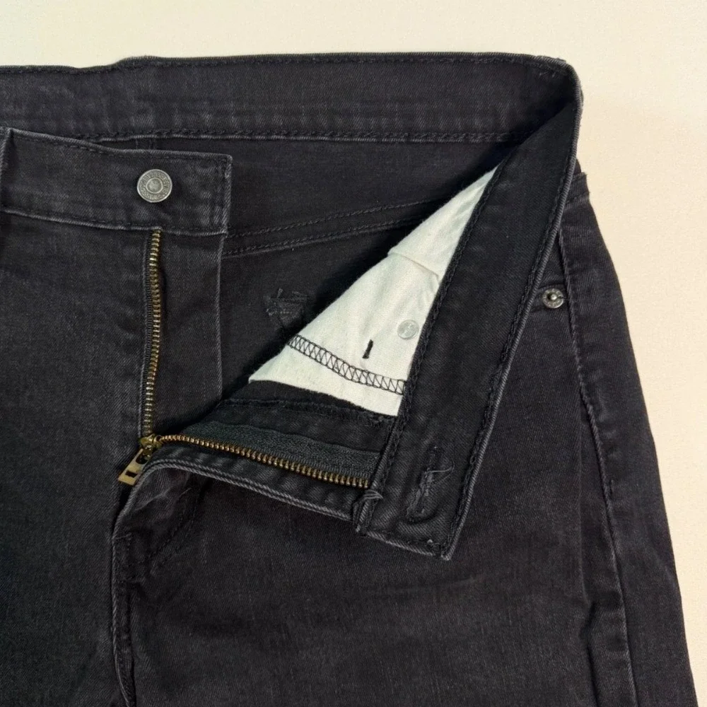 Levis 502 Regular Taper Jeans Mens 33x31 Faded Black‎ Denim Stretch Pants